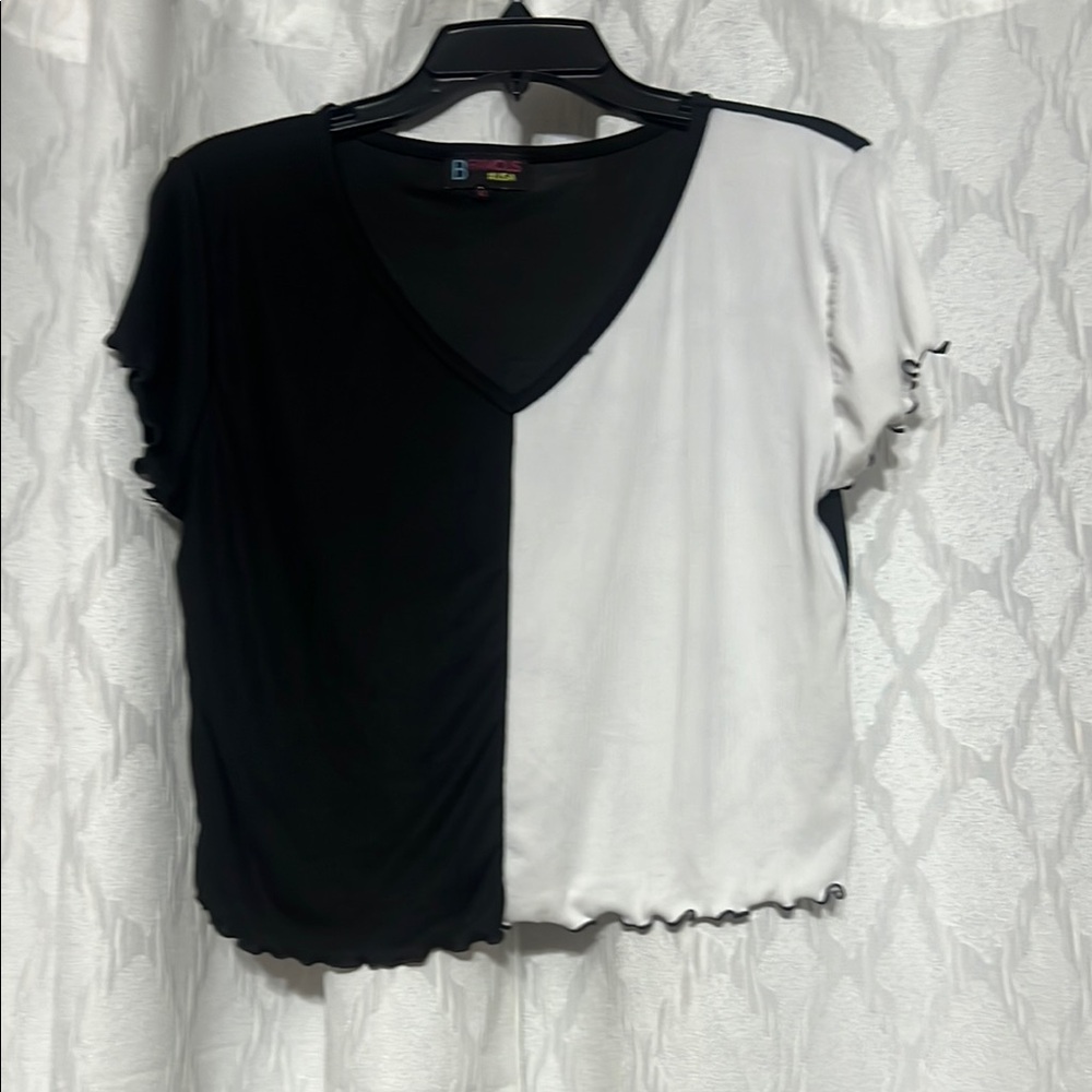Black and White V-Neck Women's Top